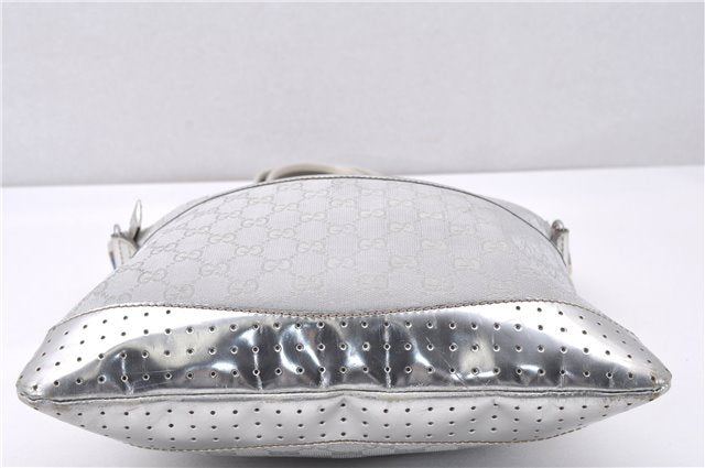 Authentic GUCCI Shoulder Cross Body Bag GG Canvas Leather 145857 Silver 0748F