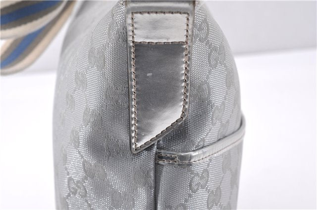 Authentic GUCCI Shoulder Cross Body Bag GG Canvas Leather 145857 Silver 0748F