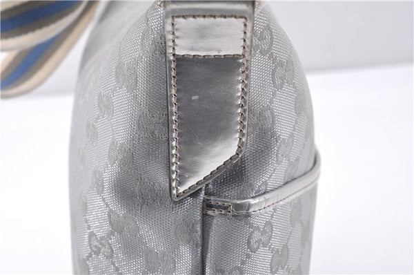 Authentic GUCCI Shoulder Cross Body Bag GG Canvas Leather 145857 Silver 0748F