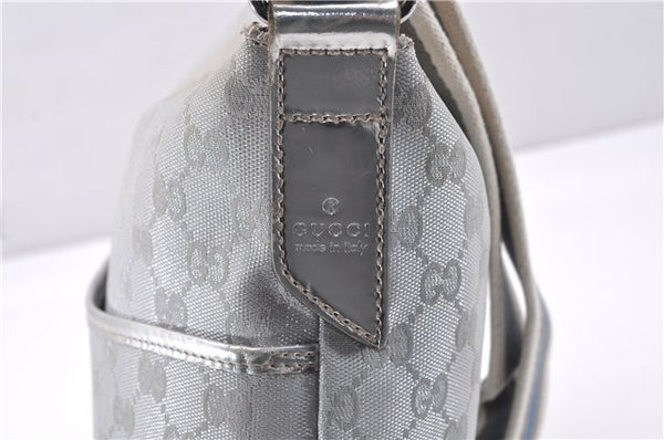 Authentic GUCCI Shoulder Cross Body Bag GG Canvas Leather 145857 Silver 0748F