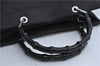Authentic GUCCI Bamboo Shoulder Hand Bag GG Nylon Leather 0021010 Black 0762F