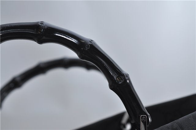 Authentic GUCCI Bamboo Shoulder Hand Bag GG Nylon Leather 0021010 Black 0762F