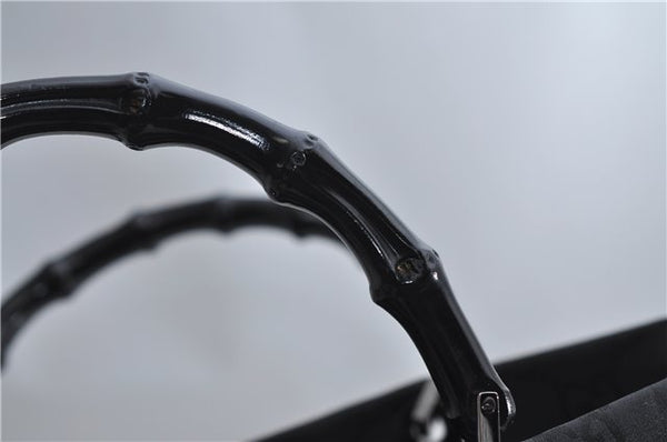 Authentic GUCCI Bamboo Shoulder Hand Bag GG Nylon Leather 0021010 Black 0762F