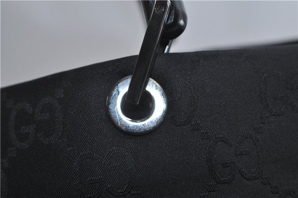 Authentic GUCCI Bamboo Shoulder Hand Bag GG Nylon Leather 0021010 Black 0762F