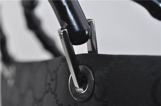 Authentic GUCCI Bamboo Shoulder Hand Bag GG Nylon Leather 0021010 Black 0762F