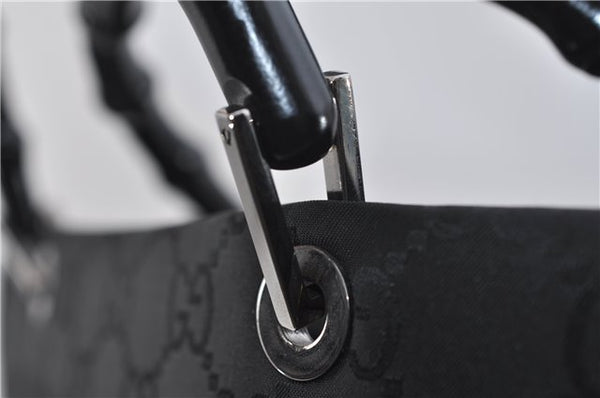 Authentic GUCCI Bamboo Shoulder Hand Bag GG Nylon Leather 0021010 Black 0762F