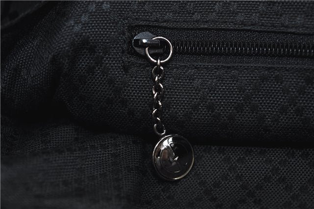 Authentic GUCCI Bamboo Shoulder Hand Bag GG Nylon Leather 0021010 Black 0762F