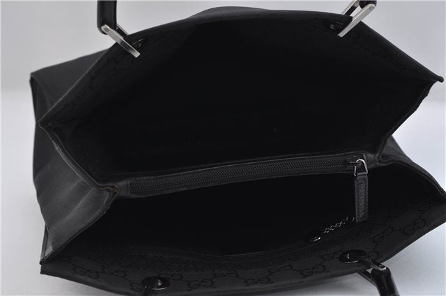 Authentic GUCCI Bamboo Shoulder Hand Bag GG Nylon Leather 0021010 Black 0762F