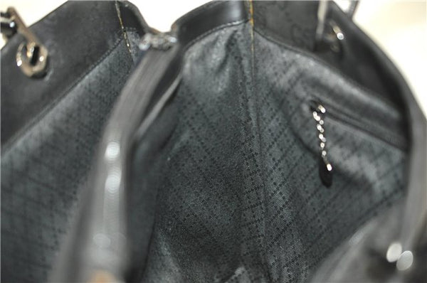 Authentic GUCCI Bamboo Shoulder Hand Bag GG Nylon Leather 0021010 Black 0762F