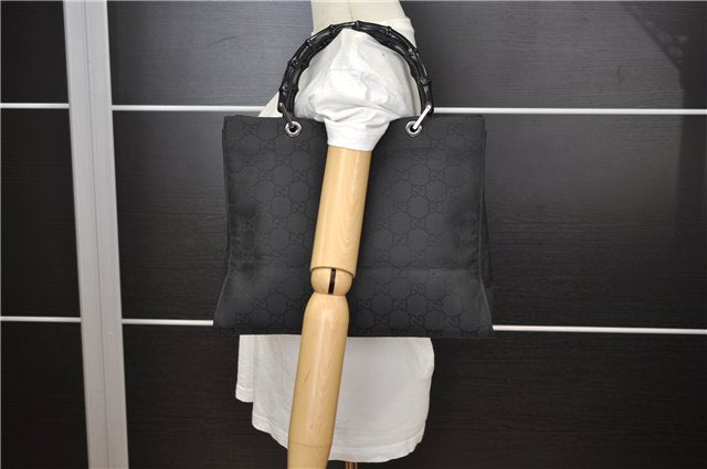 Authentic GUCCI Bamboo Shoulder Hand Bag GG Nylon Leather 0021010 Black 0762F
