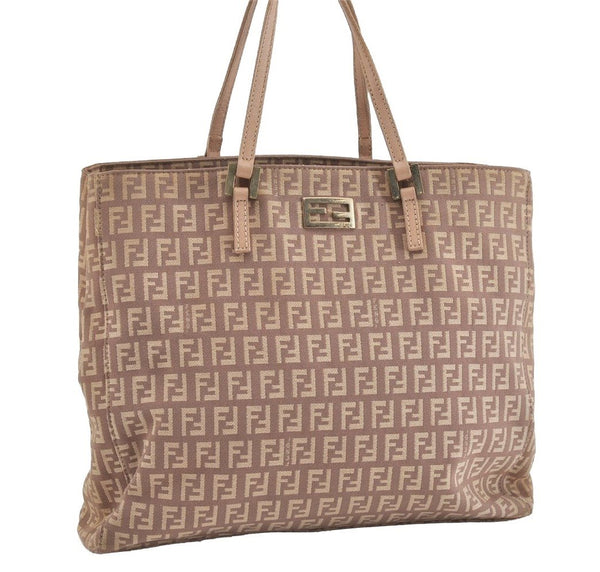Authentic FENDI Vintage Zucchino Hand Bag Purse Canvas Leather Pink 0781I