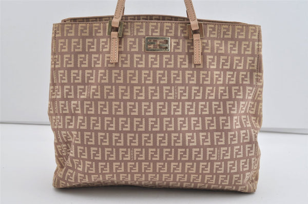 Authentic FENDI Vintage Zucchino Hand Bag Purse Canvas Leather Pink 0781I