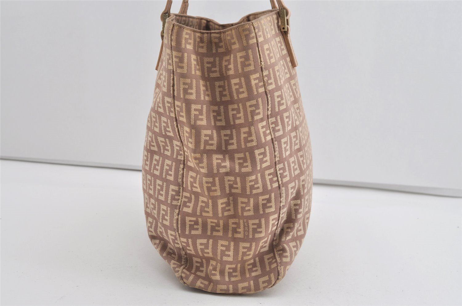 Authentic FENDI Vintage Zucchino Hand Bag Purse Canvas Leather Pink 0781I