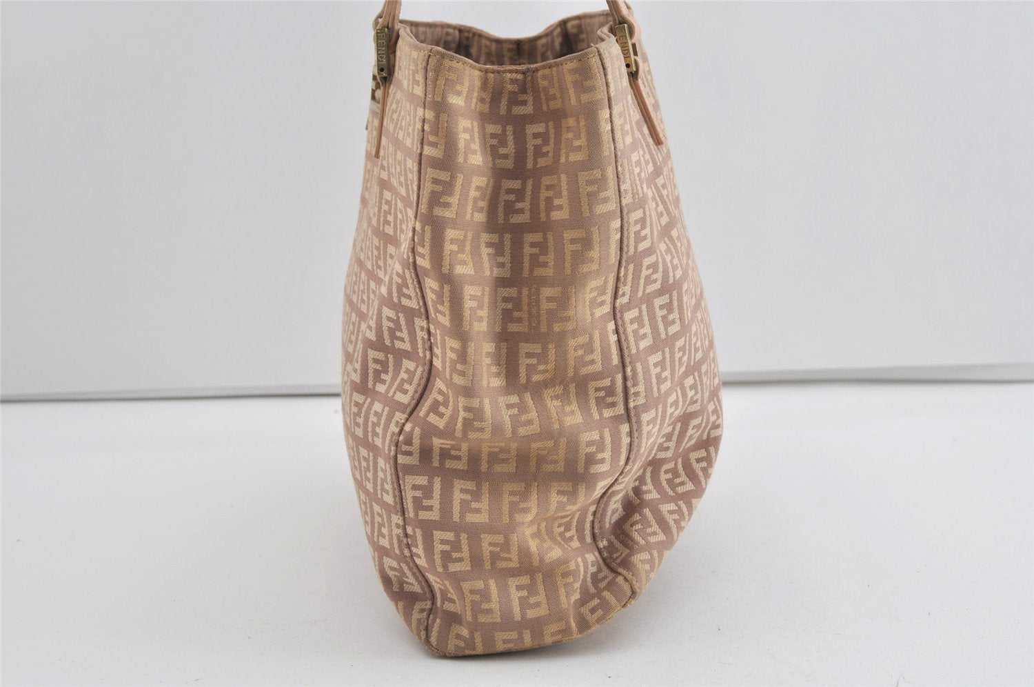 Authentic FENDI Vintage Zucchino Hand Bag Purse Canvas Leather Pink 0781I