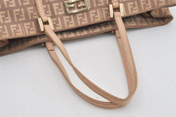 Authentic FENDI Vintage Zucchino Hand Bag Purse Canvas Leather Pink 0781I