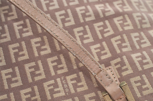 Authentic FENDI Vintage Zucchino Hand Bag Purse Canvas Leather Pink 0781I
