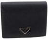 Authentic PRADA Saffiano Vintage Leather Bifold Wallet Purse Black 0803F