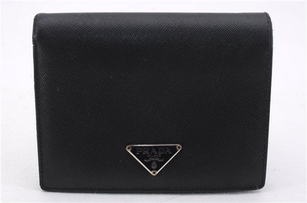 Authentic PRADA Saffiano Vintage Leather Bifold Wallet Purse Black 0803F