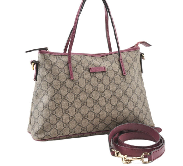 Authentic GUCCI Vintage 2Way Shoulder Hand Bag GG PVC Leather 353440 Brown 0822G