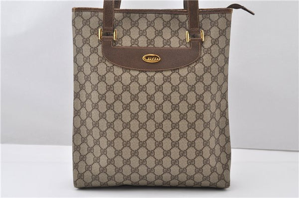 Authentic GUCCI Vintage Shoulder Tote Bag GG PVC Leather Brown 0825G