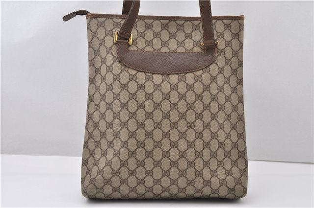 Authentic GUCCI Vintage Shoulder Tote Bag GG PVC Leather Brown 0825G