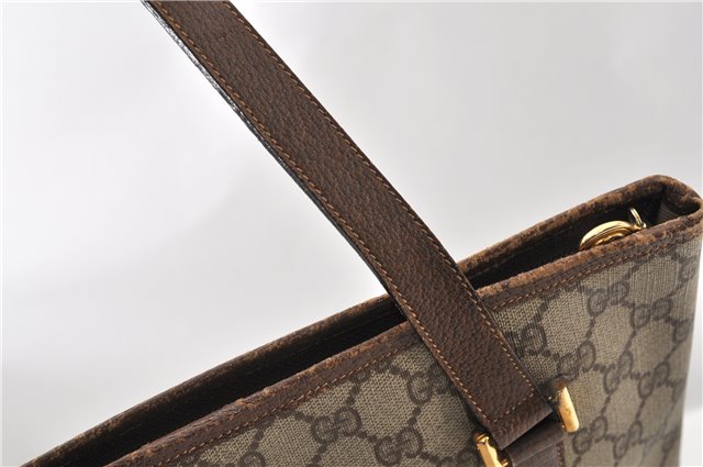 Authentic GUCCI Vintage Shoulder Tote Bag GG PVC Leather Brown 0825G