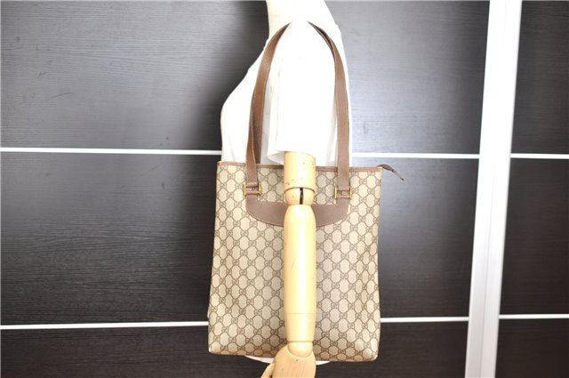 Authentic GUCCI Vintage Shoulder Tote Bag GG PVC Leather Brown 0825G