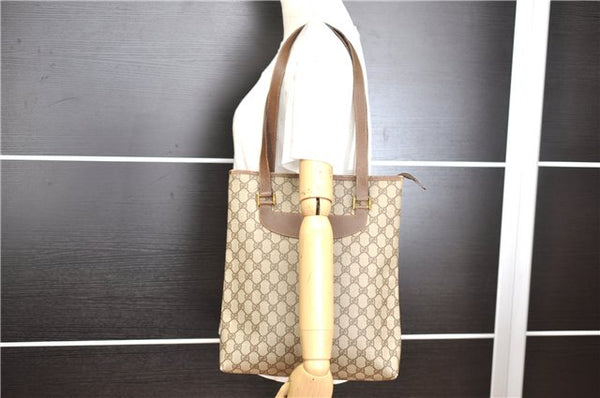 Authentic GUCCI Vintage Shoulder Tote Bag GG PVC Leather Brown 0825G