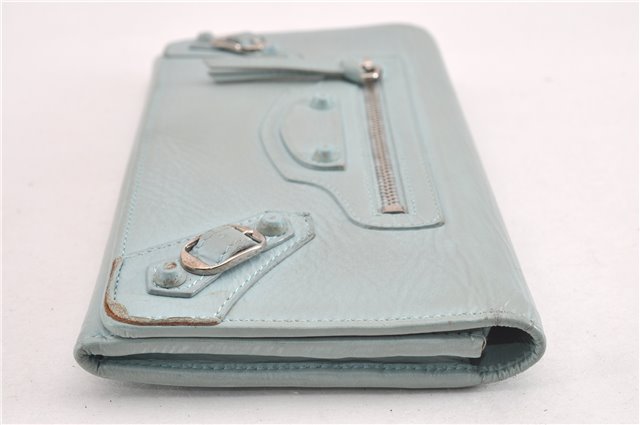 Authentic BALENCIAGA Classic Money Long Wallet Leather 163471 Light Blue 0828G