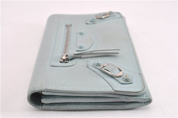 Authentic BALENCIAGA Classic Money Long Wallet Leather 163471 Light Blue 0828G