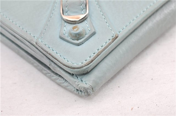 Authentic BALENCIAGA Classic Money Long Wallet Leather 163471 Light Blue 0828G