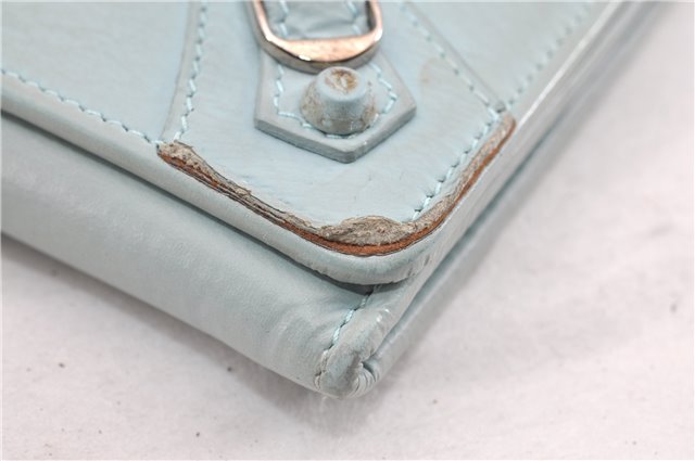 Authentic BALENCIAGA Classic Money Long Wallet Leather 163471 Light Blue 0828G