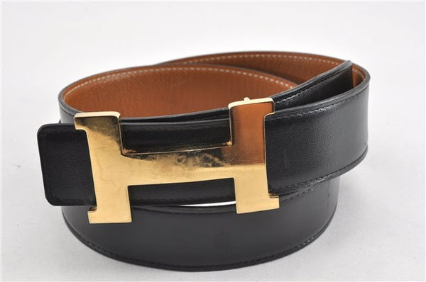 Authentic HERMES Large Constance Leather Belt Size 90cm 35.4" Black Brown 0829G