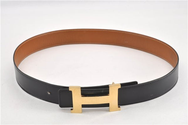 Authentic HERMES Large Constance Leather Belt Size 90cm 35.4" Black Brown 0829G