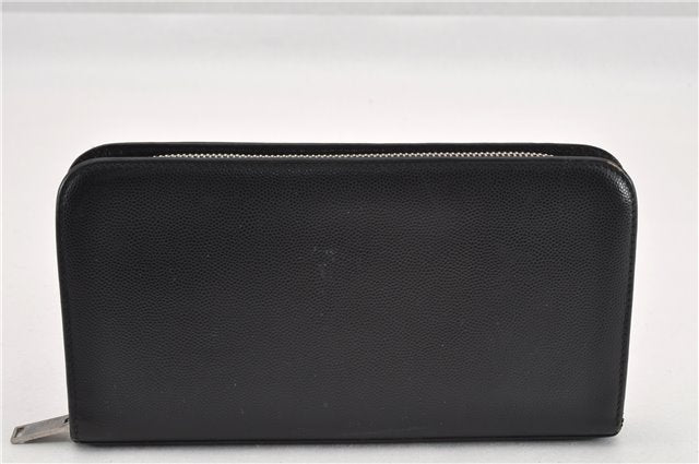 Authentic SAINT LAURENT Round Zip Long Wallet Purse Leather 328558 Black 0832G