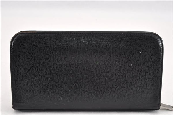 Authentic SAINT LAURENT Round Zip Long Wallet Purse Leather 328558 Black 0832G