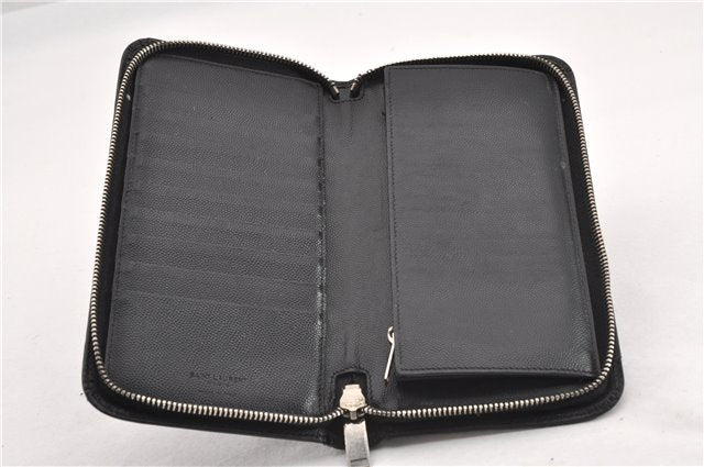 Authentic SAINT LAURENT Round Zip Long Wallet Purse Leather 328558 Black 0832G