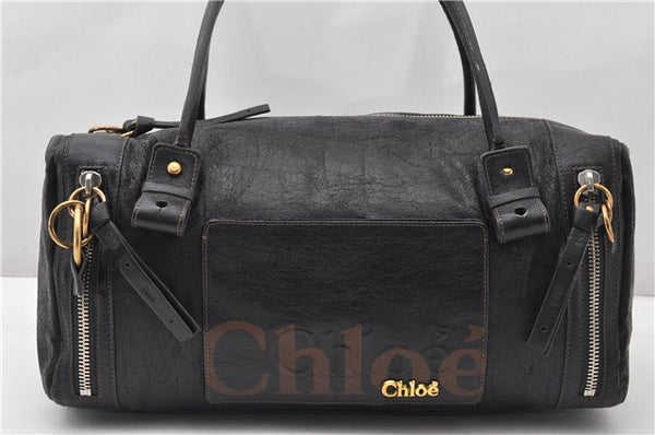 Authentic Chloe Eclipse Vintage Hand Boston Bag Leather Black 0833G