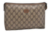 Authentic GUCCI Vintage Clutch Hand Bag Purse GG PVC Leather Brown 0834G