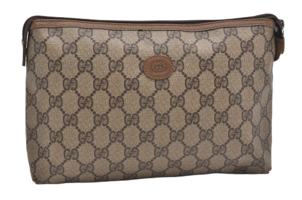 Authentic GUCCI Vintage Clutch Hand Bag Purse GG PVC Leather Brown 0834G