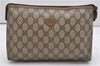 Authentic GUCCI Vintage Clutch Hand Bag Purse GG PVC Leather Brown 0834G