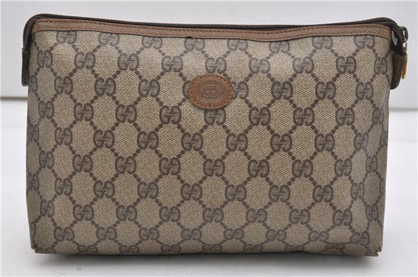 Authentic GUCCI Vintage Clutch Hand Bag Purse GG PVC Leather Brown 0834G
