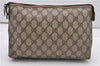 Authentic GUCCI Vintage Clutch Hand Bag Purse GG PVC Leather Brown 0834G