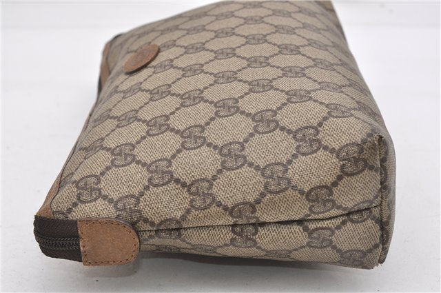 Authentic GUCCI Vintage Clutch Hand Bag Purse GG PVC Leather Brown 0834G
