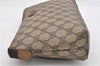 Authentic GUCCI Vintage Clutch Hand Bag Purse GG PVC Leather Brown 0834G