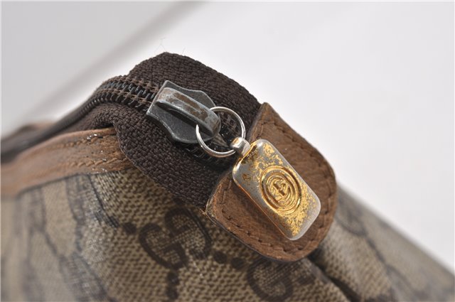 Authentic GUCCI Vintage Clutch Hand Bag Purse GG PVC Leather Brown 0834G