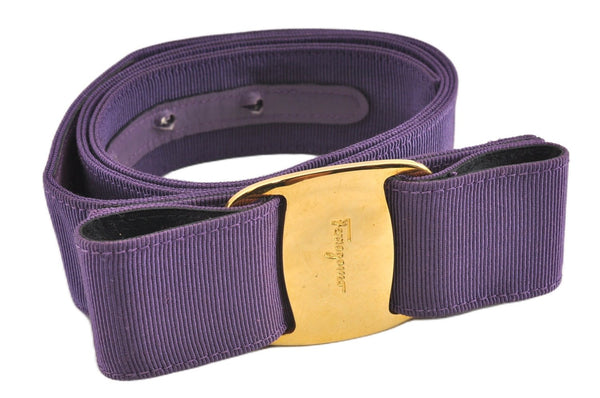 Authentic Salvatore Ferragamo Vara Nylon Leather Belt 28-32.7" Purple 0837G