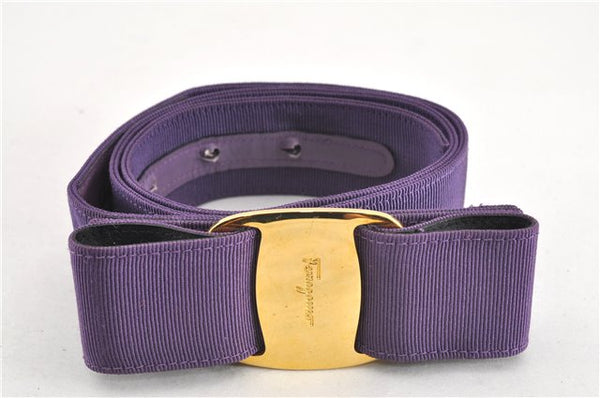 Authentic Salvatore Ferragamo Vara Nylon Leather Belt 28-32.7" Purple 0837G