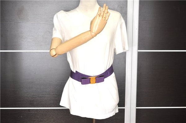 Authentic Salvatore Ferragamo Vara Nylon Leather Belt 28-32.7" Purple 0837G