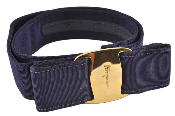 Authentic Salvatore Ferragamo Vara Nylon Leather Belt 23.6-28.5" Purple 0838G